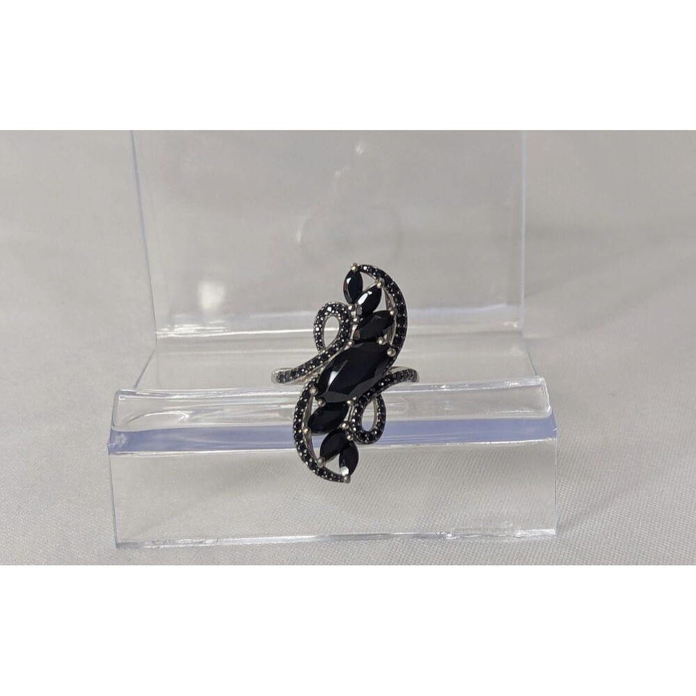 Black Spinel Cocktail Ring - Sterling Silver, Marquise, Swirl, Size 11 - Picture 5 of 6